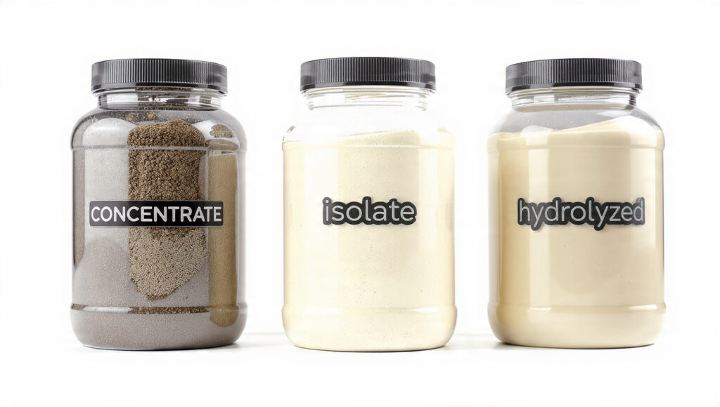 three_whey_protein_jars_labeled_concentrate_isolate